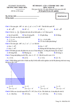 đề khảo sát lần 1 toán 10 năm 2023 – 2024 trường thpt thiệu hóa – thanh hóa