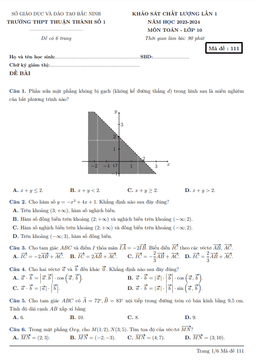 đề khảo sát lần 1 toán 10 năm 2023 – 2024 trường thpt thuận thành 1 – bắc ninh