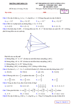 đề khảo sát lần 1 toán 11 năm 2023 – 2024 trường thpt đội cấn – vĩnh phúc