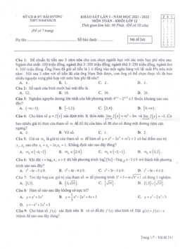 đề khảo sát lần 1 toán 12 năm 2021 – 2022 trường thpt nam sách – hải dương