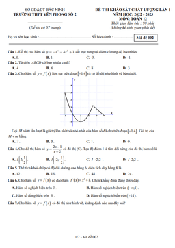 đề khảo sát lần 1 toán 12 năm 2022 – 2023 trường thpt yên phong 2 – bắc ninh