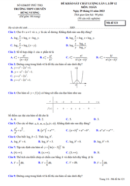 đề khảo sát lần 1 toán 12 năm 2023 – 2024 trường thpt chuyên hùng vương – phú thọ
