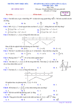 đề khảo sát lần 1 toán 12 năm 2023 – 2024 trường thpt thiệu hóa – thanh hóa