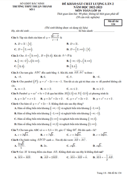 đề khảo sát lần 2 toán 10 năm 2022 – 2023 trường thpt thuận thành 1 – bắc ninh