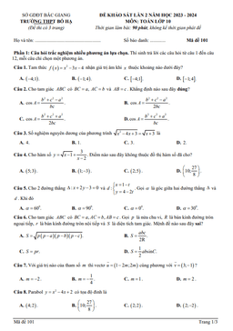 đề khảo sát lần 2 toán 10 năm 2023 – 2024 trường thpt bố hạ – bắc giang