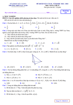 đề khảo sát lần 2 toán 11 năm 2023 – 2024 trường thpt lục nam – bắc giang