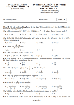 đề khảo sát lần 2 toán 11 năm 2023 – 2024 trường thpt thọ xuân 5 – thanh hóa