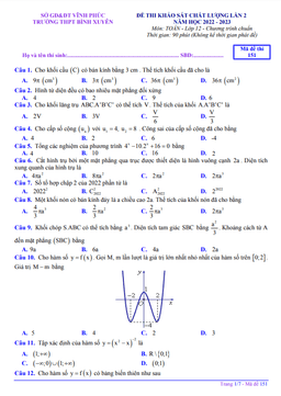đề khảo sát lần 2 toán 12 năm 2022 – 2023 trường thpt bình xuyên – vĩnh phúc