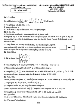 đề khảo sát lần 2 toán 9 năm 2021 – 2022 trường chuyên hà nội – amsterdam