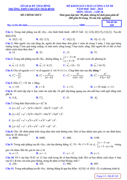 đề khảo sát lần 3 toán 10 năm 2023 – 2024 trường thpt chuyên thái bình