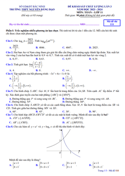 đề khảo sát lần 3 toán 11 năm 2023 – 2024 trường thpt nguyễn đăng đạo – bắc ninh