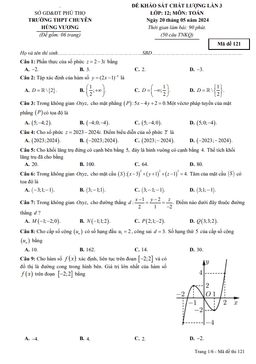 đề khảo sát lần 3 toán 12 năm 2023 – 2024 trường thpt chuyên hùng vương – phú thọ