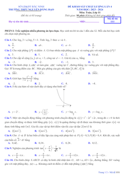 đề khảo sát lần 4 toán 11 năm 2023 – 2024 trường thpt nguyễn đăng đạo – bắc ninh