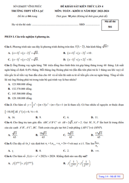 đề khảo sát lần 4 toán 11 năm 2023 – 2024 trường thpt yên lạc – vĩnh phúc