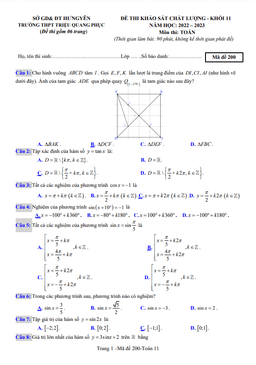 đề khảo sát môn toán 11 năm 2022 – 2023 trường thpt triệu quang phục – hưng yên