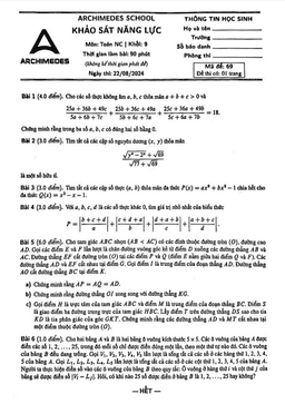 đề khảo sát năng lực toán 9 nc năm 2024 – 2025 trường archimedes school – hà nội