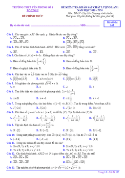 đề khảo sát toán 10 lần 1 năm 2019 – 2020 trường yên phong 1 – bắc ninh