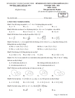 đề khảo sát toán 10 lần 1 năm 2020 – 2021 trường tiên du 1 – bắc ninh