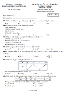 đề khảo sát toán 10 lần 2 năm 2022 – 2023 trường thpt quảng xương 2 – thanh hóa