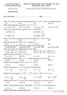 đề khảo sát toán 10 lần 3 năm 2019 – 2020 trường thpt yên lạc – vĩnh phúc
