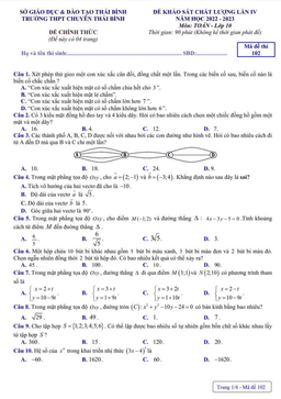 đề khảo sát toán 10 lần 4 năm 2022 – 2023 trường thpt chuyên thái bình