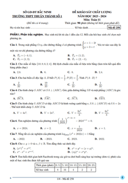 đề khảo sát toán 11 cuối năm 2023 – 2024 trường thpt thuận thành 1 – bắc ninh