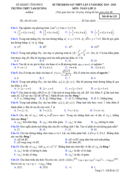 đề khảo sát toán 11 lần 2 năm 2019 – 2020 trường tam dương – vĩnh phúc