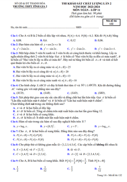 đề khảo sát toán 11 lần 2 năm 2023 – 2024 trường thpt tĩnh gia 2 – thanh hóa