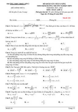 đề khảo sát toán 11 năm 2023 – 2024 trường thpt triệu sơn 2 – thanh hóa