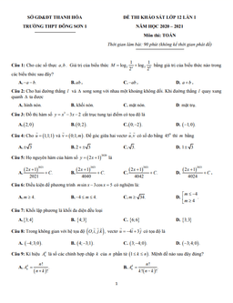 đề khảo sát toán 12 lần 1 năm 2020 – 2021 trường đông sơn 1 – thanh hóa