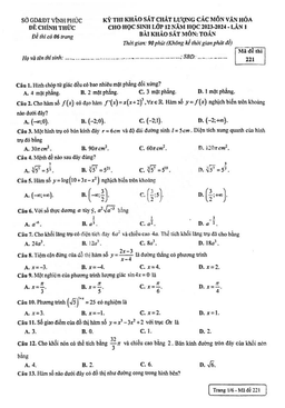 đề khảo sát toán 12 lần 1 năm 2023 – 2024 sở gd&đt vĩnh phúc