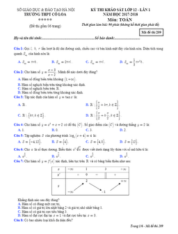 đề khảo sát toán 12 lần 1 năm học 2017 – 2018 trường thpt cổ loa – hà nội