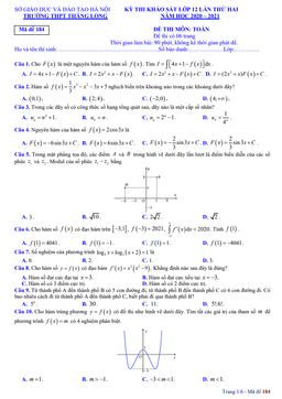 đề khảo sát toán 12 lần 2 năm 2020 – 2021 trường thpt thăng long – hà nội