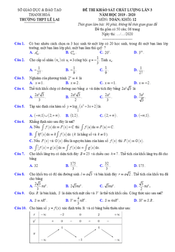 đề khảo sát toán 12 lần 3 năm 2019 – 2020 trường thpt lê lai – thanh hóa