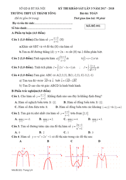 đề khảo sát toán 12 lần 3 năm học 2017 – 2018 trường thpt lý thánh tông – hà nội