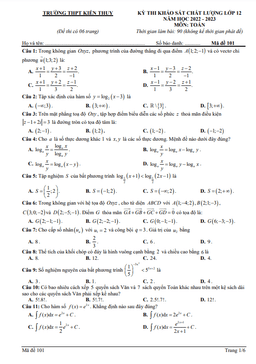 đề khảo sát toán 12 năm 2022 – 2023 trường thpt kiến thụy – hải phòng
