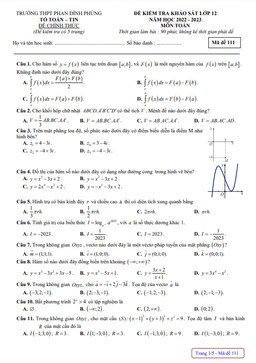 đề khảo sát toán 12 năm 2022 – 2023 trường thpt phan đình phùng – hà nội