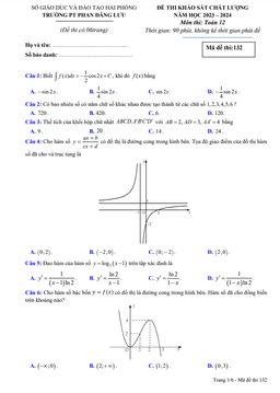 đề khảo sát toán 12 năm 2023 – 2024 trường thpt phan đăng lưu – hải phòng
