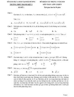 đề khảo sát toán 12 tháng 4/2018 trường thpt thanh miện 2 – hải dương