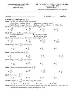 đề khảo sát toán 6 cuối năm 2023 – 2024 phòng gd&đt nghĩa đàn – nghệ an