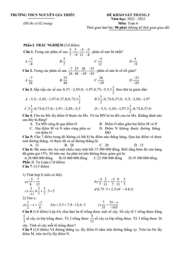 đề khảo sát toán 6 tháng 3 năm 2023 trường thcs nguyễn gia thiều – bắc ninh