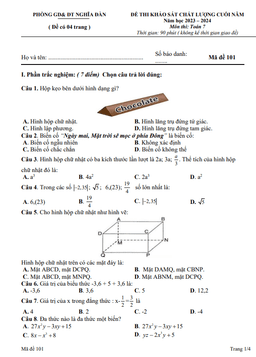 đề khảo sát toán 7 cuối năm 2023 – 2024 phòng gd&đt nghĩa đàn – nghệ an