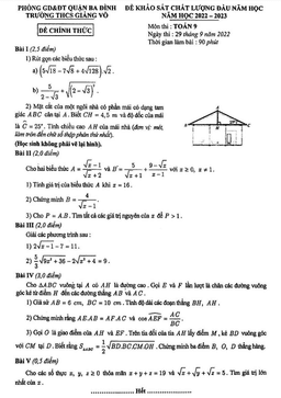 đề khảo sát toán 9 đầu năm học 2022 – 2023 trường thcs giảng võ – hà nội