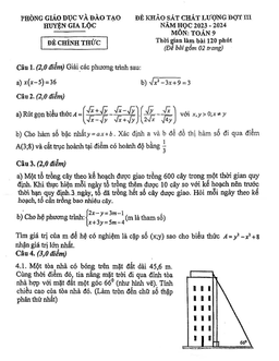 đề khảo sát toán 9 đợt 3 năm 2023 – 2024 phòng gd&đt gia lộc – hải dương