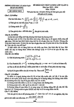 đề khảo sát toán 9 lần 1 năm 2023 – 2024 phòng gd&đt hà đông – hà nội