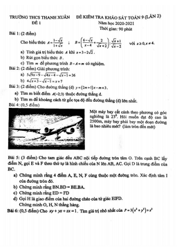 đề khảo sát toán 9 lần 2 năm 2020 – 2021 trường thcs thanh xuân – hà nội