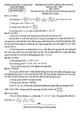 đề khảo sát toán 9 lần 2 năm 2022 – 2023 phòng gd&đt hà đông – hà nội