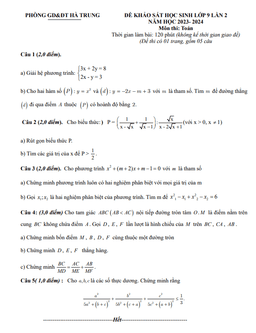 đề khảo sát toán 9 lần 2 năm 2023 – 2024 phòng gd&đt hà trung – thanh hóa