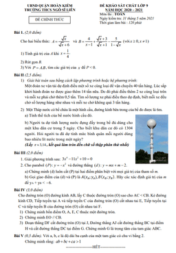 đề khảo sát toán 9 năm 2020 – 2021 trường thcs ngô sĩ liên – hà nội