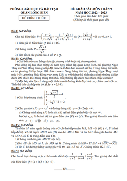 đề khảo sát toán 9 năm 2022 – 2023 phòng gd&đt long biên – hà nội